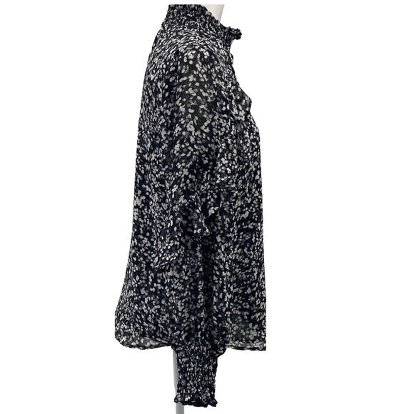 Calvin Klein Small Floral Mock Neck Ruffle Sleeve Blouse Black White - Picture 4 of 12